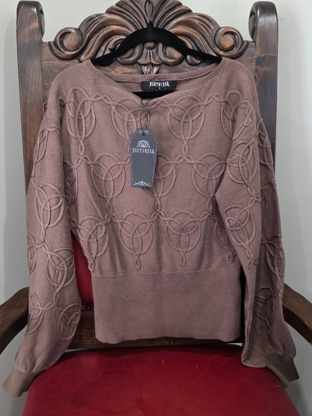 Disturbia Covet Cotton-Blend Witches Knot Cable Knit Sweater